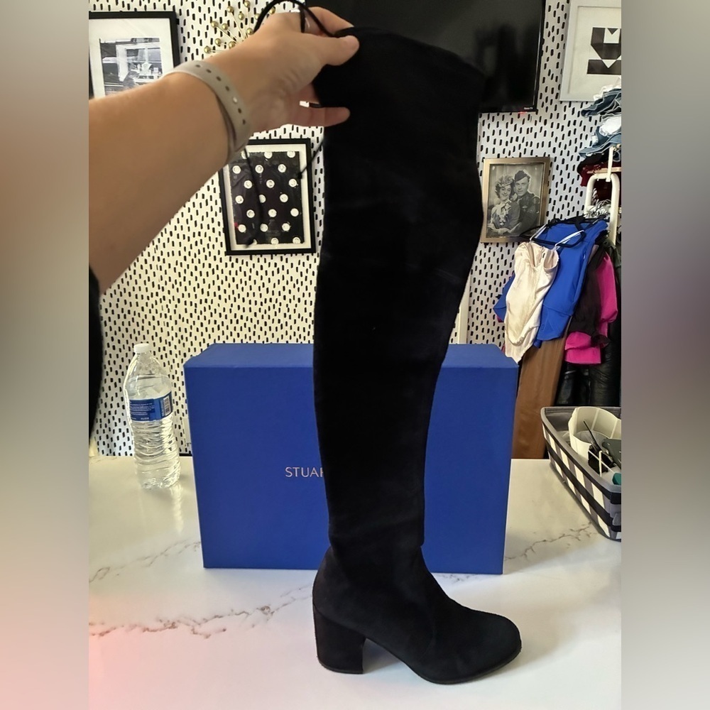 Stuart Weitzman black suede Tieland over the knee boots size 7